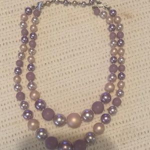14 inch double strand purple and silver beaded necklace